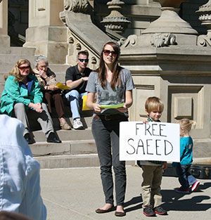 Krista Regan leads the first Lansing prayer vigil for Saeed Abedini in 2013.